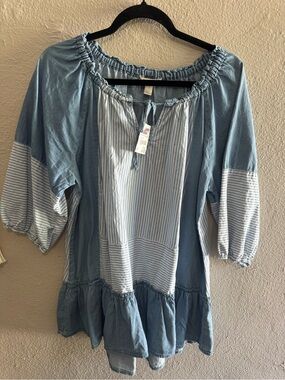 Cato Light Blue Striped Peasant Tunic
